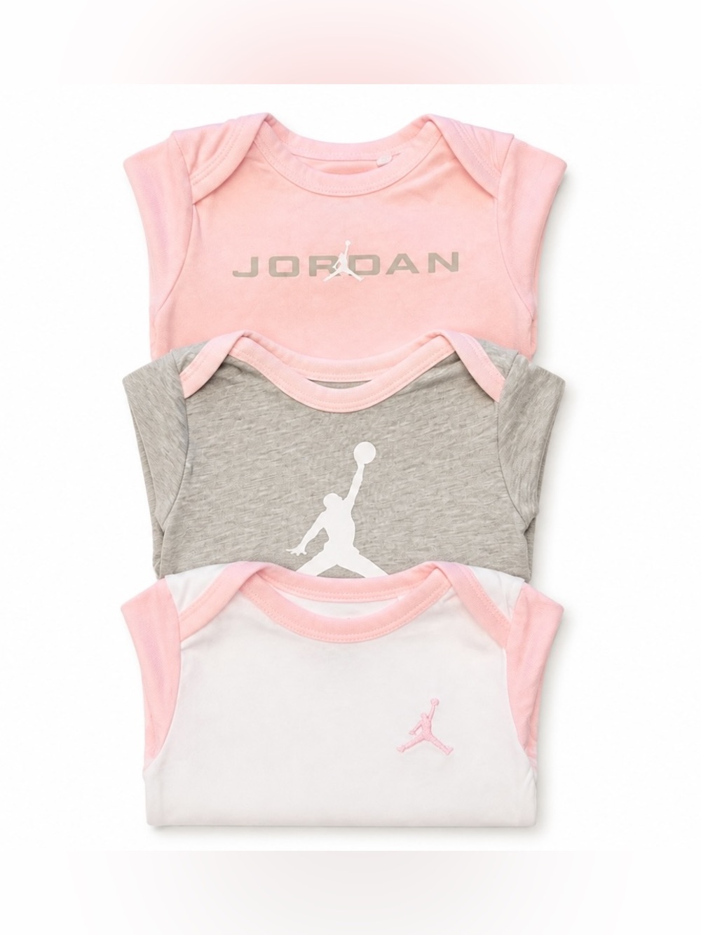 Jordan Set of 3 Baby Girl Bodysuits In Pink Gray and White 6M - Picture 3 of 9
